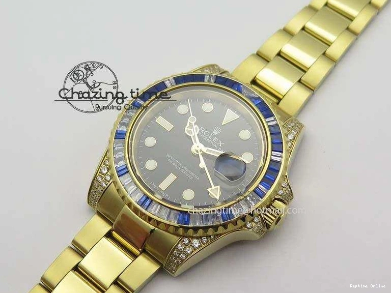 0414 GMT-Master II 116759 YG Bp-Maker Blue Ruby Crystal Bezel Black Dial On YG Bracelet A NewStyle 3775